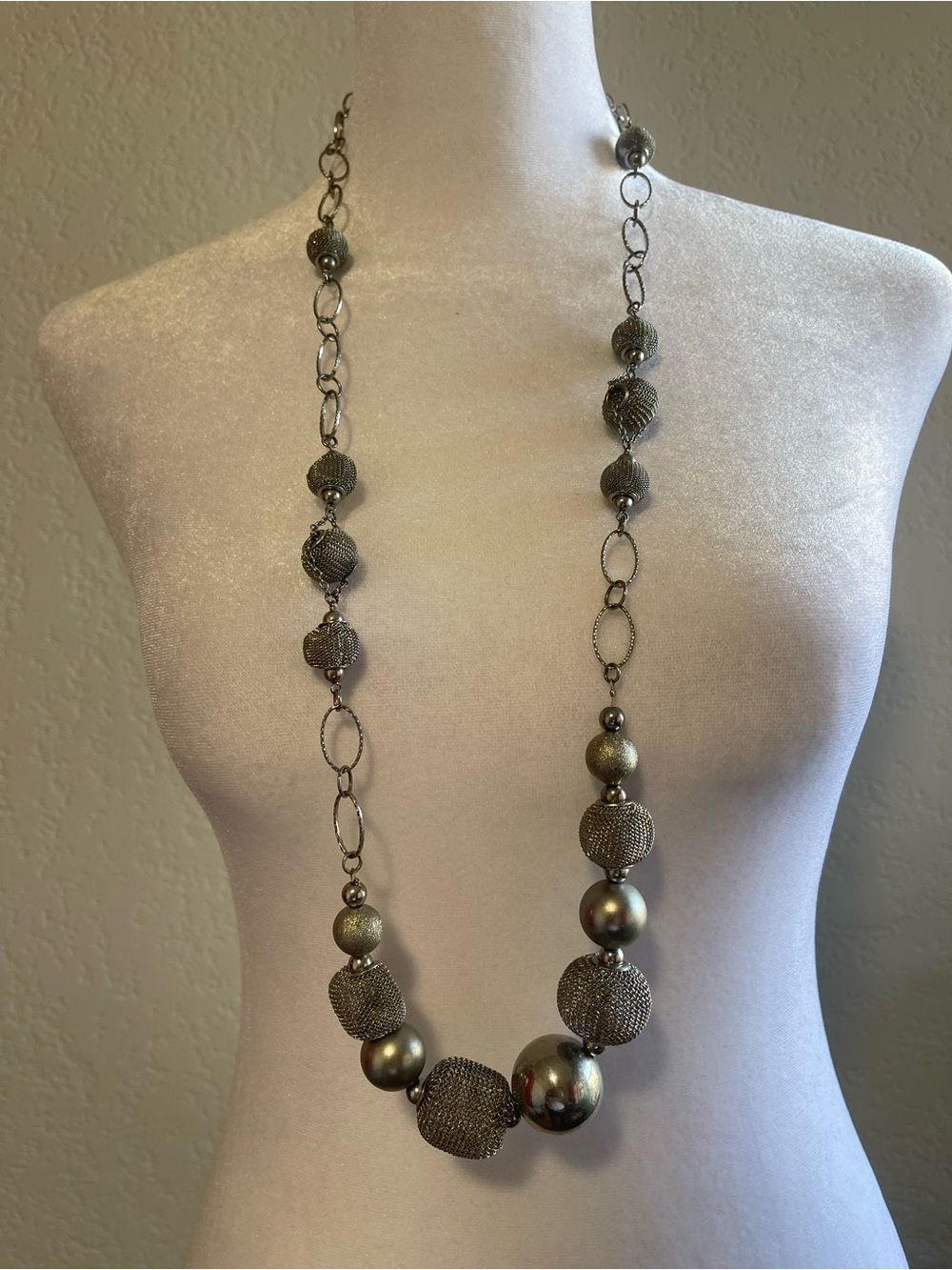 Beaded Statement Necklace - Metallic Gray